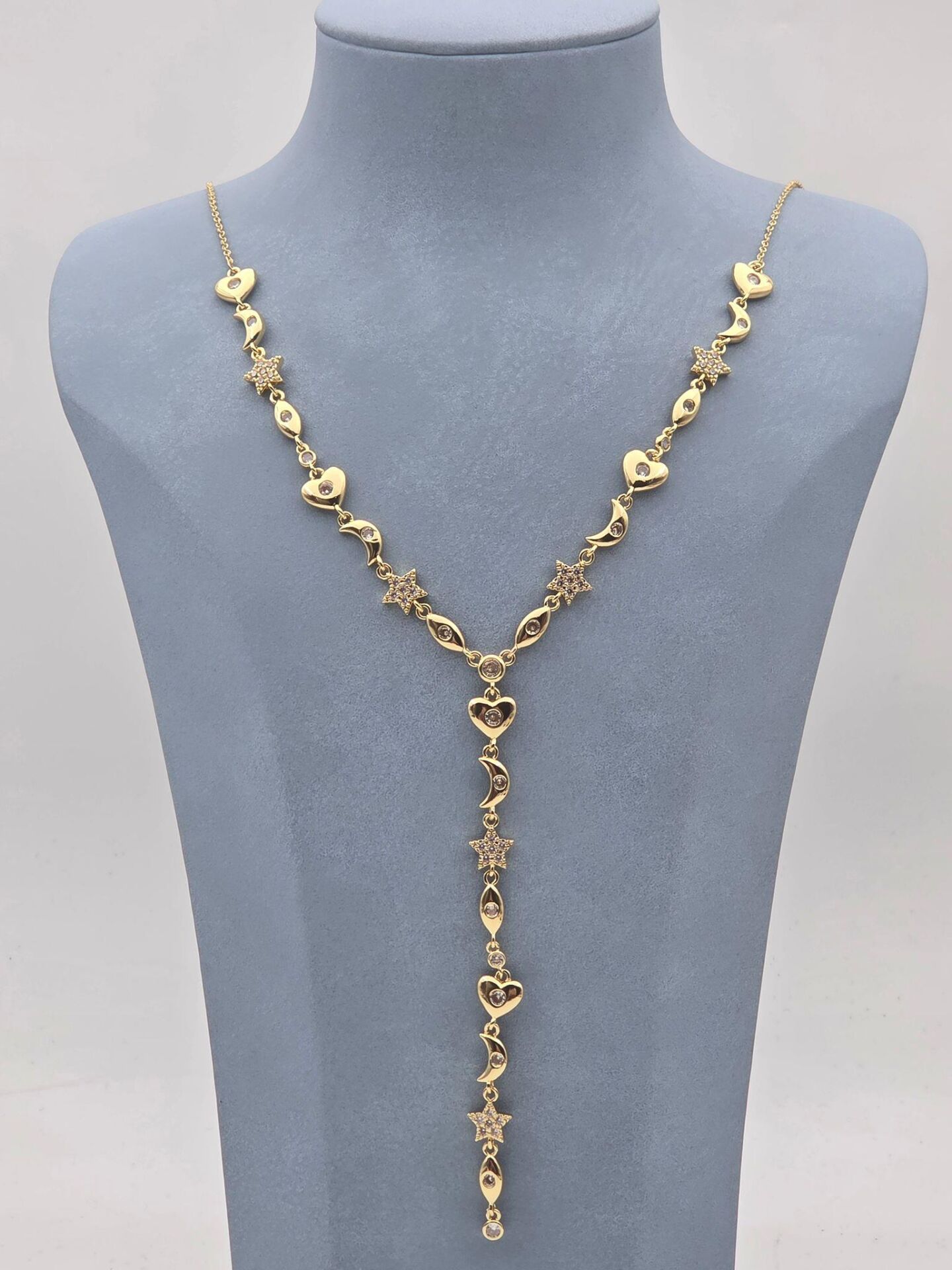 Çelik Kalp Ay Yıldız Motifli Y Kolye // KOLYE-5875