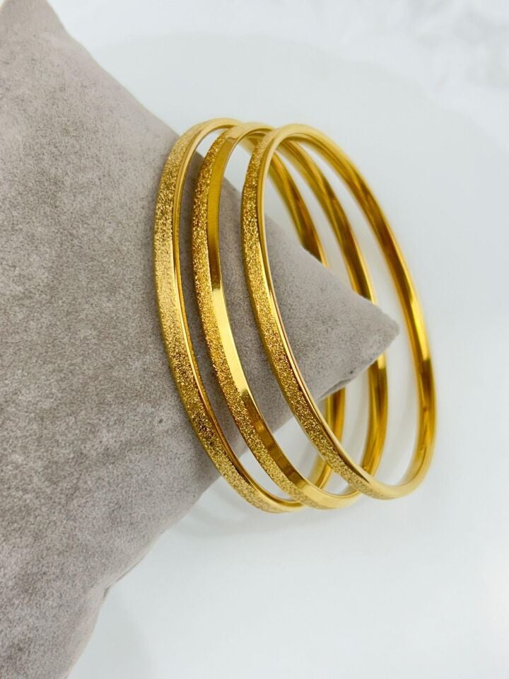 Steel Thick Glittery Ajda Bracelet 6.5 Size (Sold in 3 pieces)