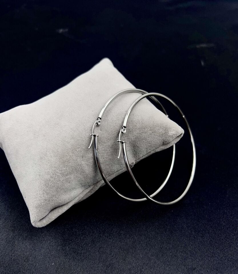 Steel Silver Hoop Earrings 7.5cm // EARRINGS-2916
