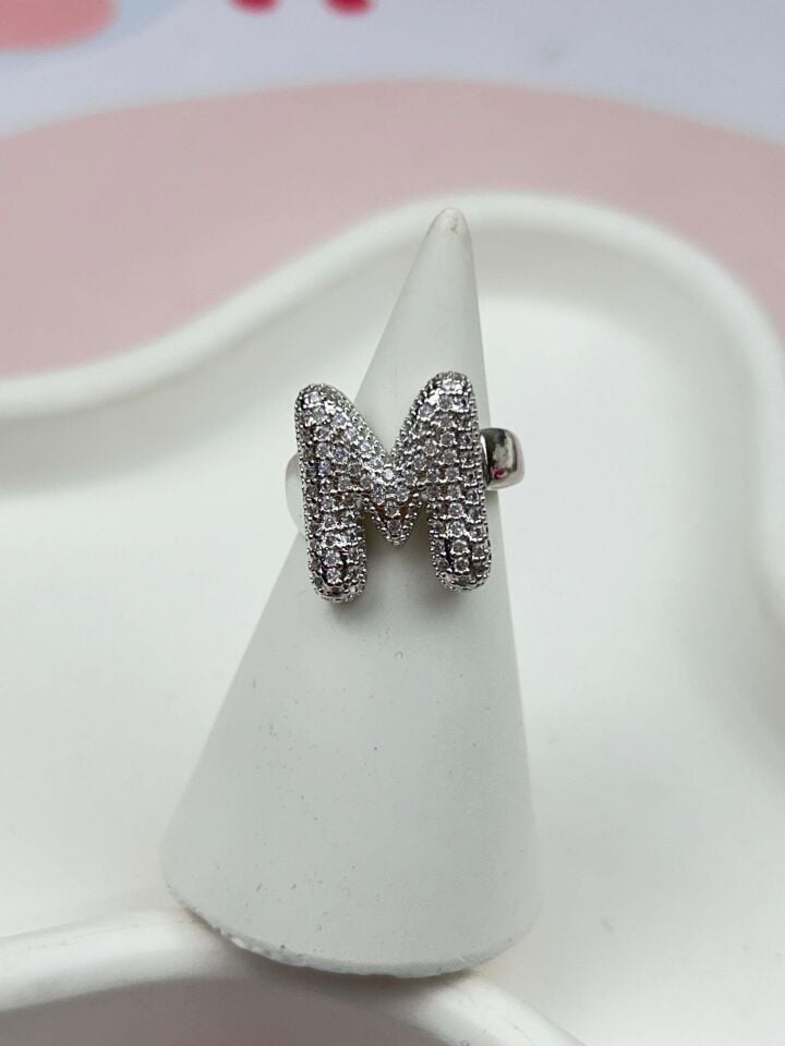 Steel Stone Balloon Letter Ring (Adjustable) // RING-876