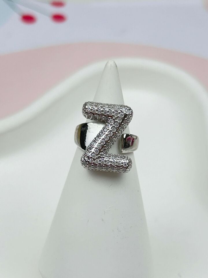 Steel Stone Balloon Letter Ring (Adjustable) // RING-884