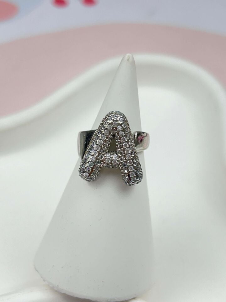 Steel Stone Balloon Letter Ring (Adjustable) // RING-868