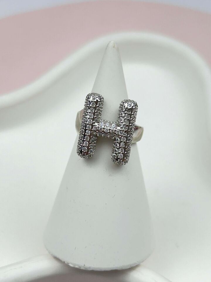 Steel Stone Balloon Letter Ring (Adjustable) // RING-874