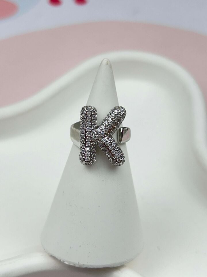 Steel Stone Balloon Letter Ring (Adjustable) // RING-875