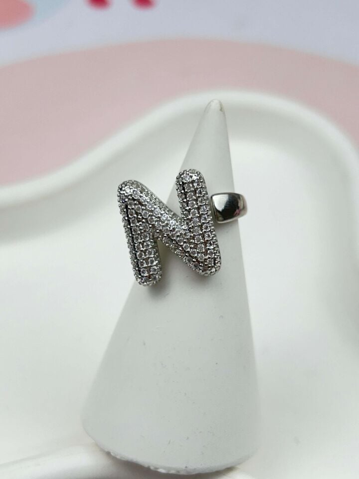 Steel Stone Balloon Letter Ring (Adjustable) // RING-877