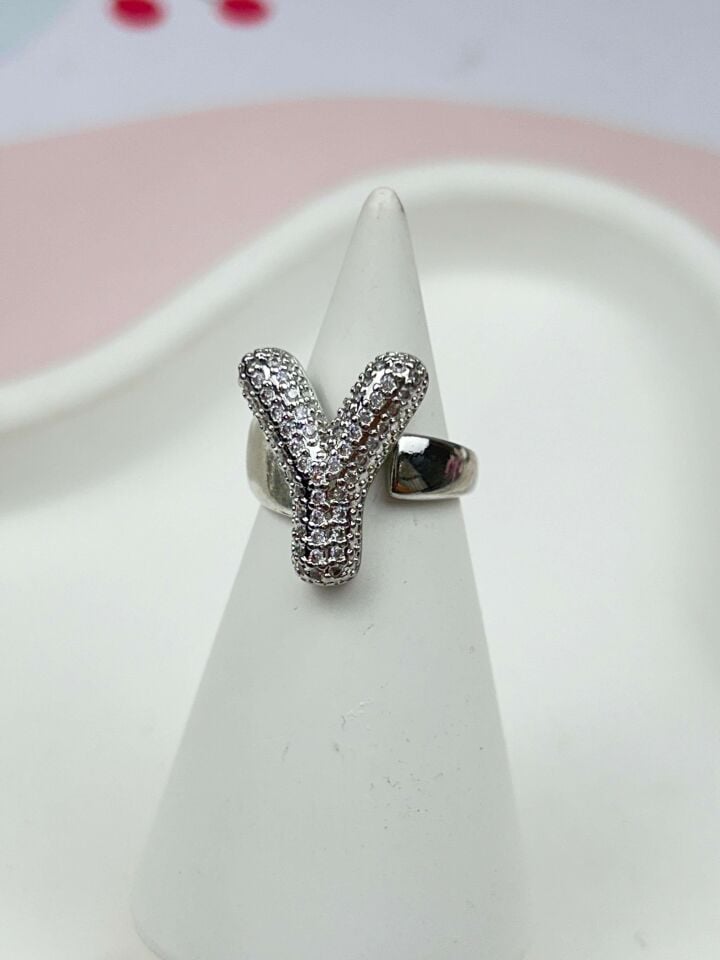 Steel Stone Balloon Letter Ring (Adjustable) // RING-883