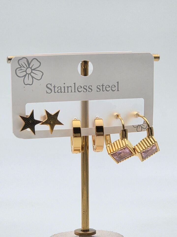 Çelik Set Küpe // KÜPE-3998