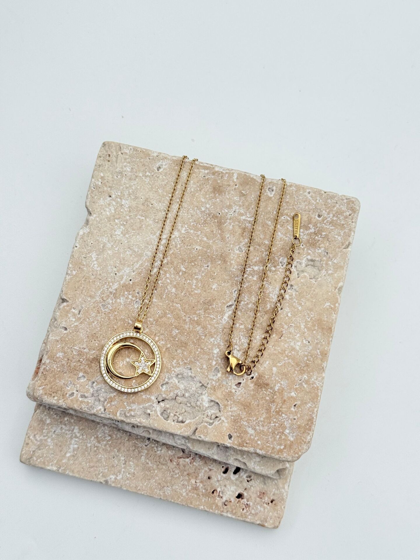 Steel Crescent Star Necklace 45cm // NECKLACE-5686