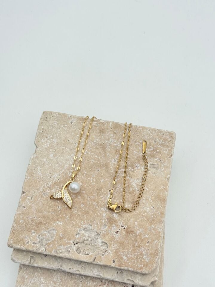 Steel Pearl Motif Necklace 45cm // NECKLACE-5700