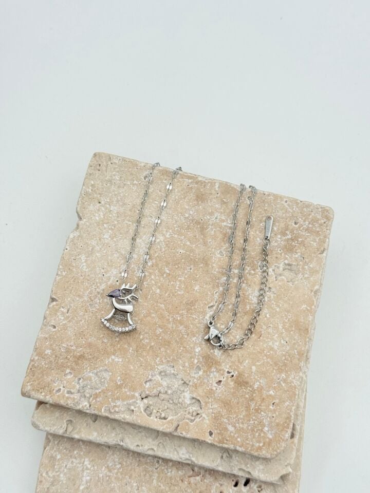 Stahl-Hirsch-Halskette 45cm // NECKLACE-5713