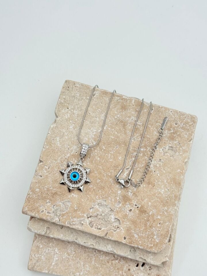 Steel Evil Eye Motif Necklace 45cm // NECKLACE-5715