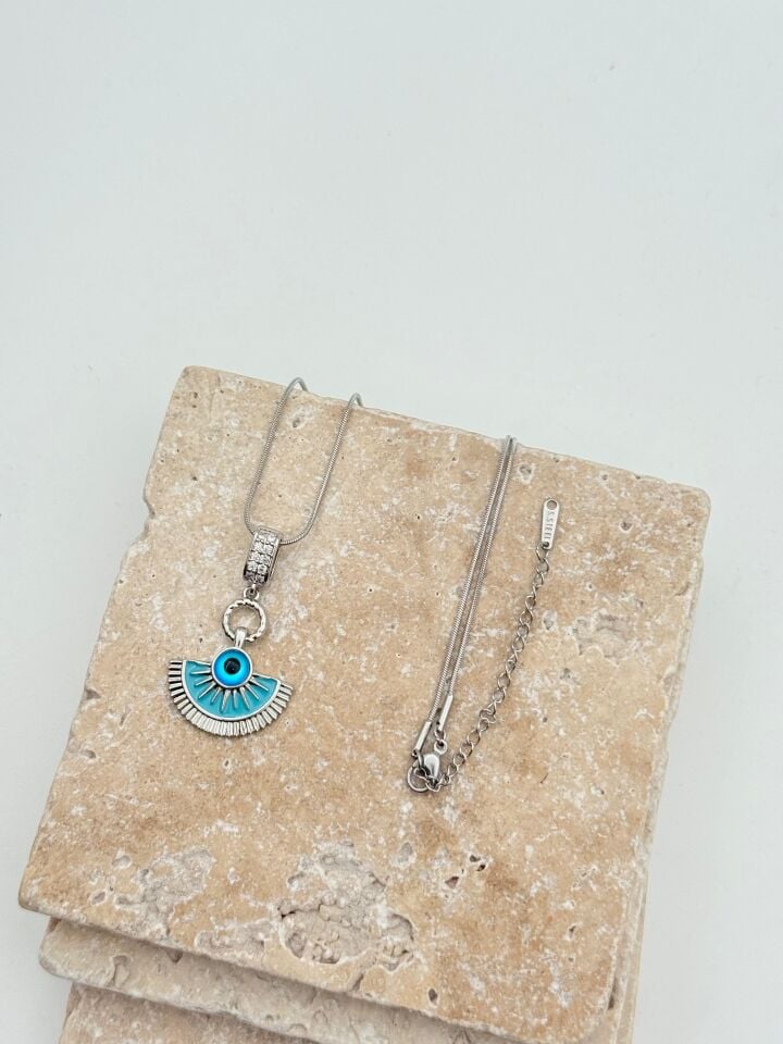 Steel Evil Eye Fan Necklace 45cm // NECKLACE-5721