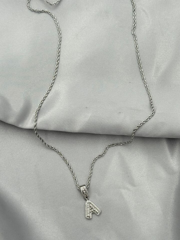 Buchstabenkette aus Stahl 60cm // NECKLACE-5425