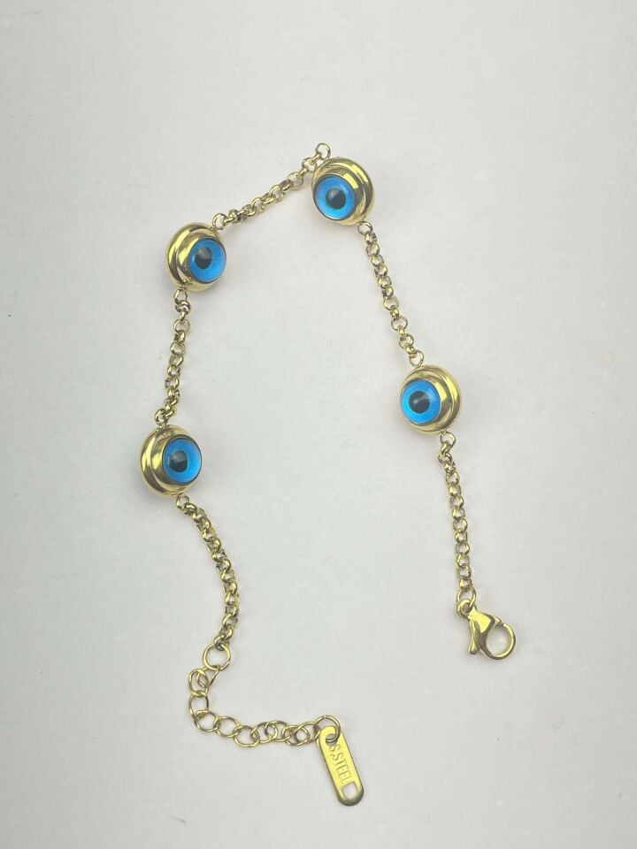 Steel 4-Eyed Evil Eye Beaded Bracelet // WRIST-3013