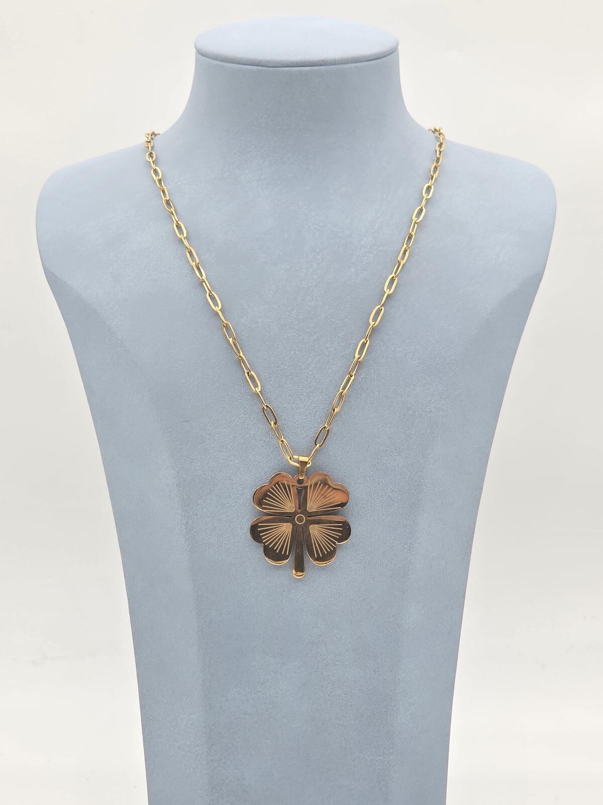 Çelik Büyük Boy Yonca Kolye 60cm // KOLYE-5880