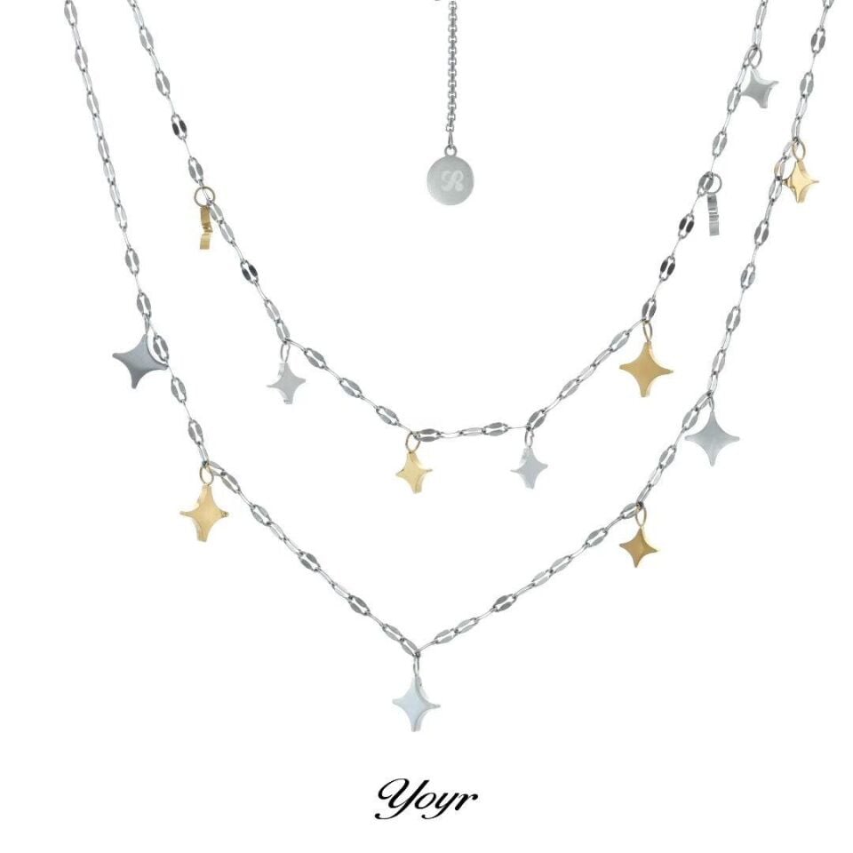 Steel Star Combination Necklace 45cm // NECKLACE-5726