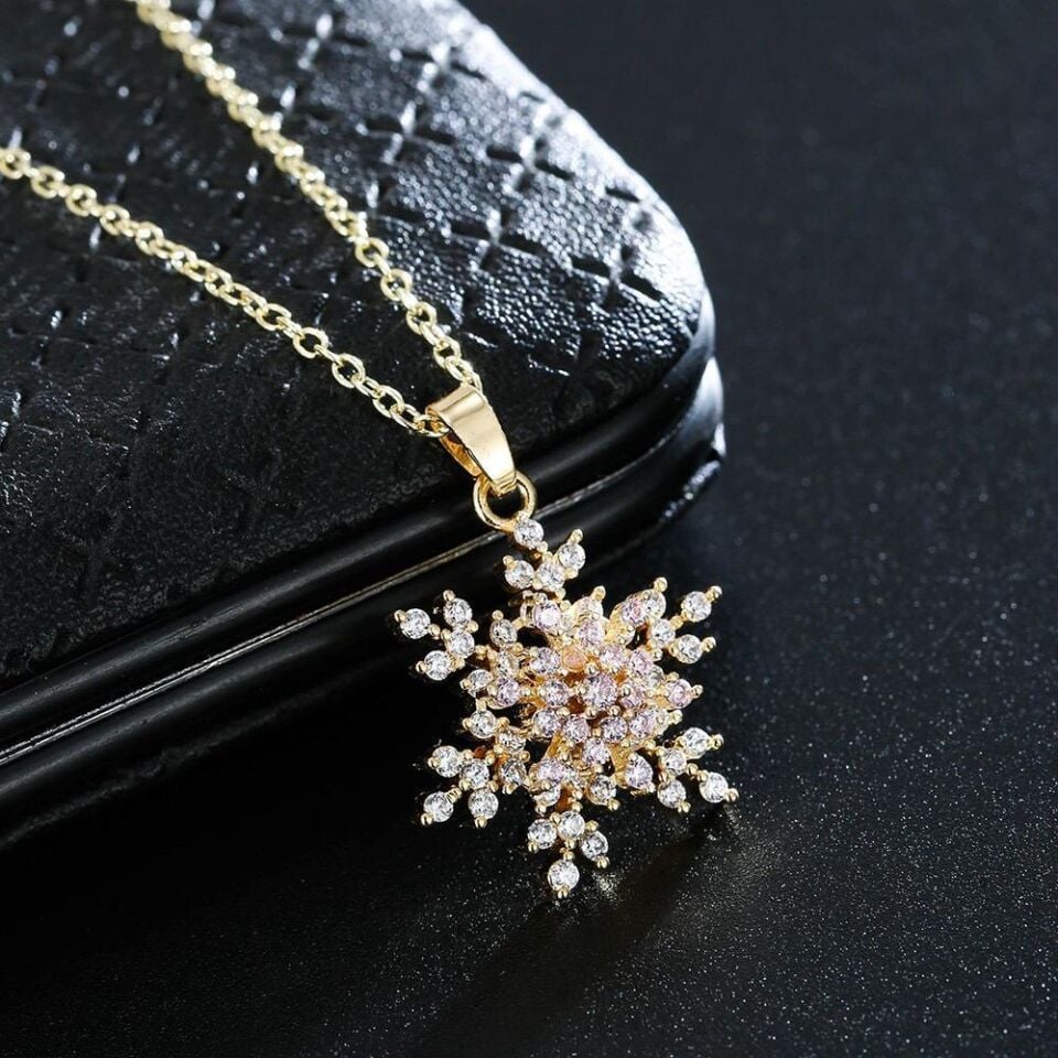 Steel Gold Spinning Snowflake Necklace