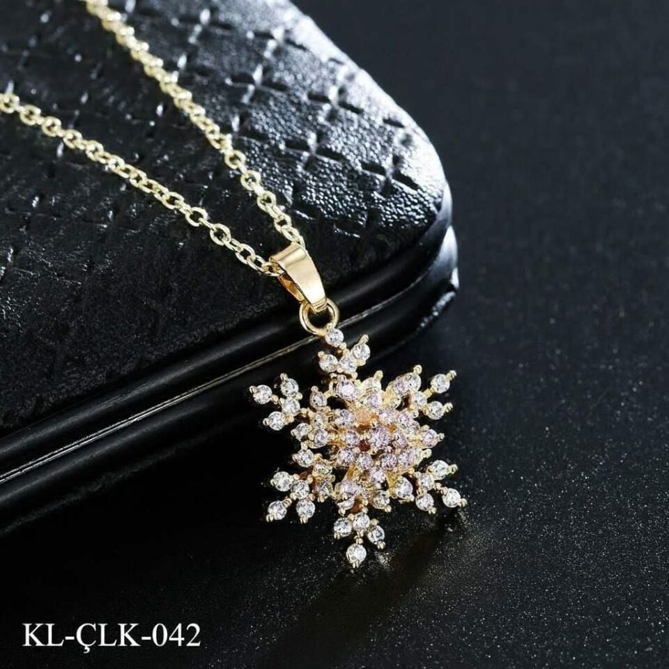 Steel Gold Spinning Snowflake Necklace
