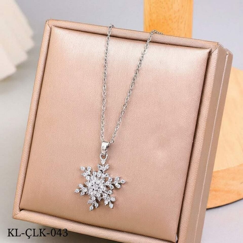 Steel Silver Spinning Snowflake Necklace