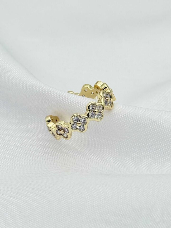 Çelik Taşlı Yonca Yüzük (Ayarlanabilir) // YÜZÜK-2412