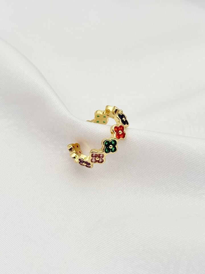 Çelik Renkli Taşlı Yonca Yüzük (Ayarlanabilir) // YÜZÜK-2421