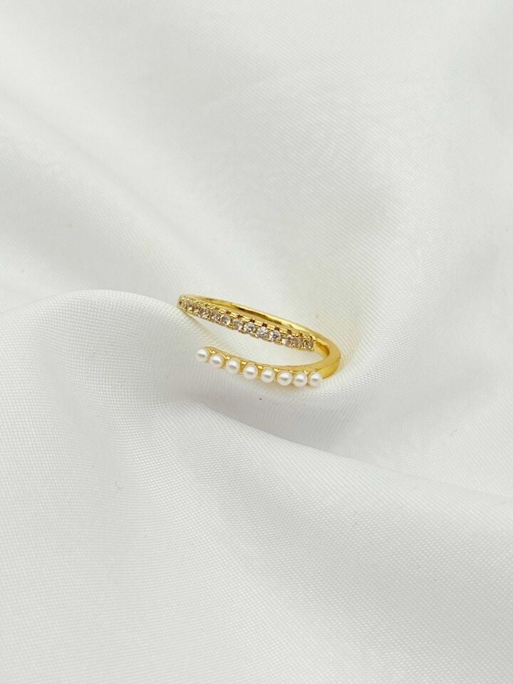 Çelik İncili Taşlı Yüzük (Ayarlanabilir) // YÜZÜK-2435