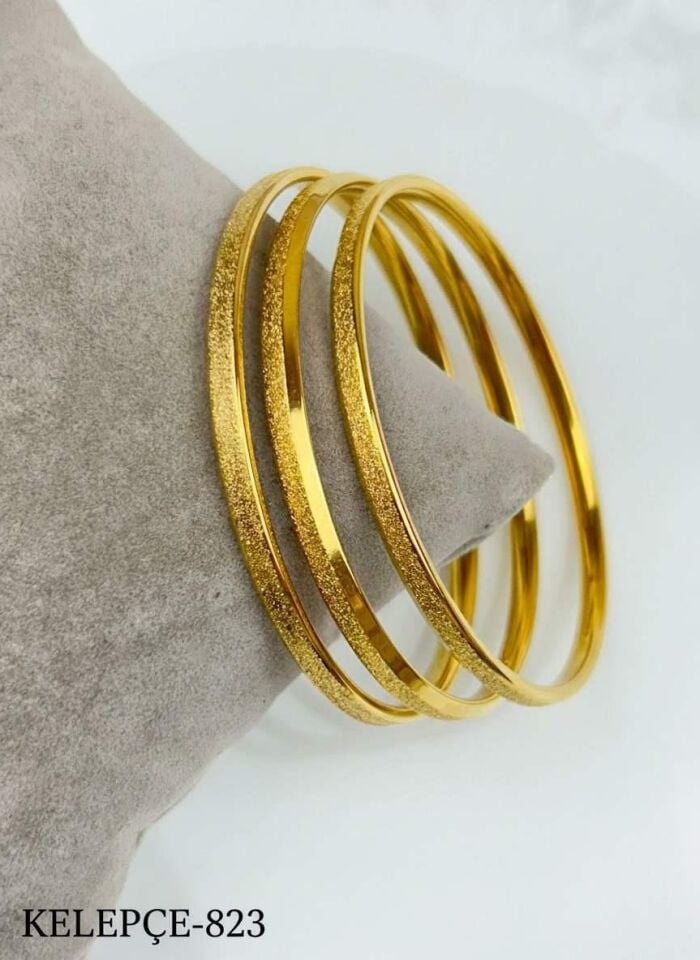 Steel Thick Glittery Ajda Bracelet 6.5 Size (Sold in 3 pieces)