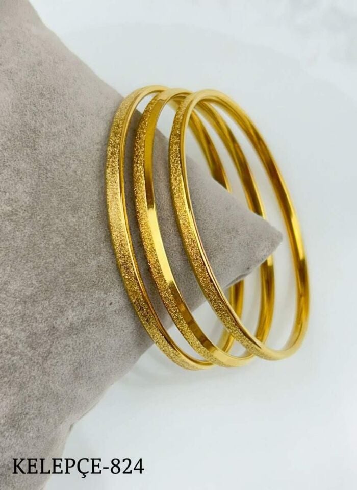 Steel Thick Glittery Ajda Bracelet 6.8 Size (Sold in 3 pieces)