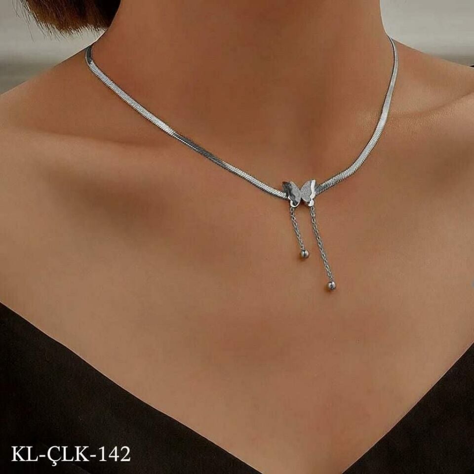 Steel Silver Butterfly Necklace
