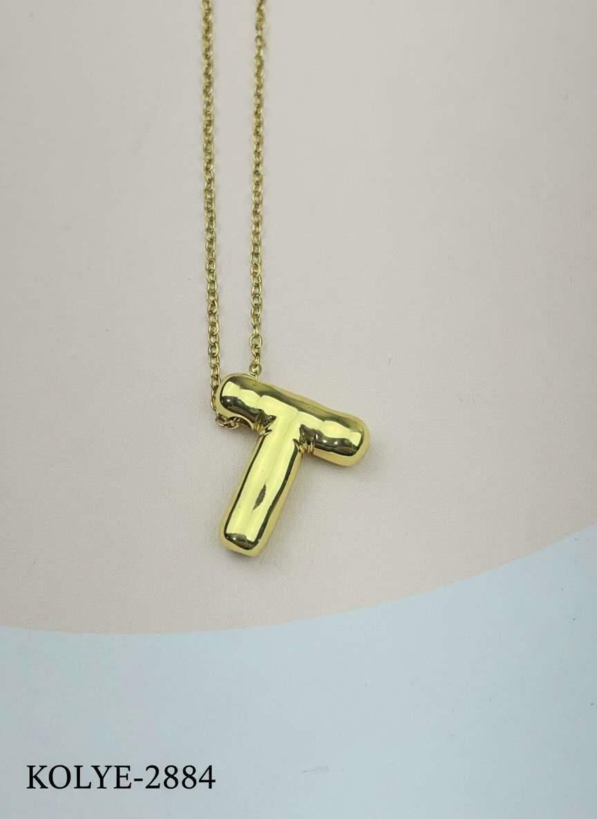 Çelik Balon Harf Kolye 45cm (T) // KOLYE-2884