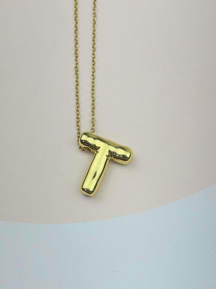 Steel Balloon Letter Necklace 45cm (T) // NECKLACE-2884