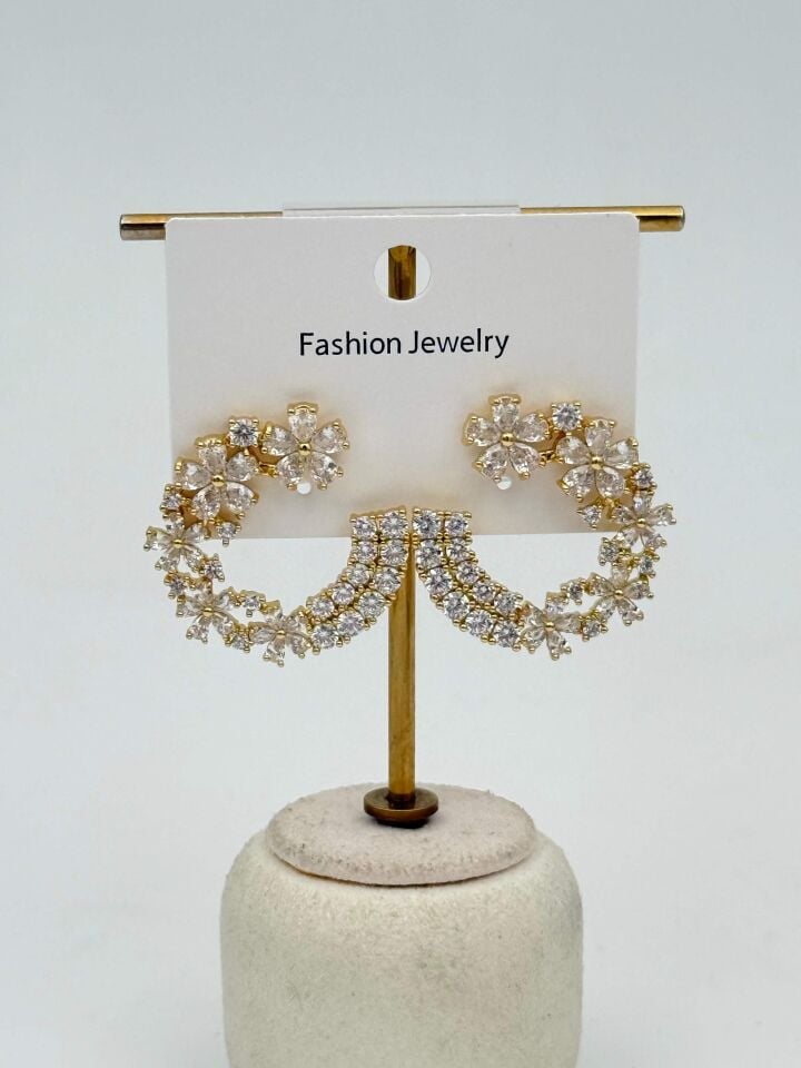 Zirkon Taşlı Rodyum Kaplama Küpe // ITHAL-3685