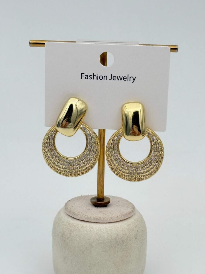 Zirkon Taşlı Rodyum Kaplama Küpe // ITHAL-3693