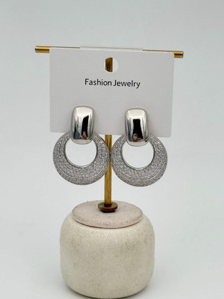 Zirkon Taşlı Rodyum Kaplama Küpe // ITHAL-3697