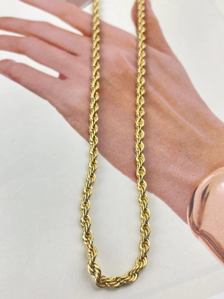 Çelik Gold Halat Kolye 45cm 4mm // KOLYE-1184