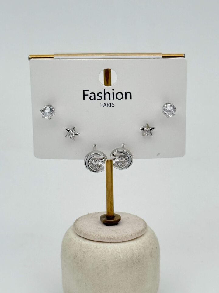 Zirkon Taşlı Gümüş İğne 6'lı Figür Küpe // ITHAL-3703