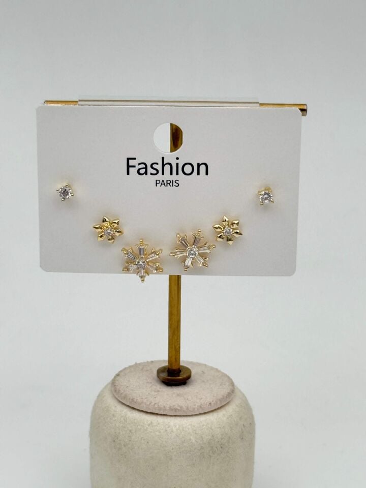 Zirkon Taşlı Gümüş İğne 6'lı Figür Küpe // ITHAL-3707