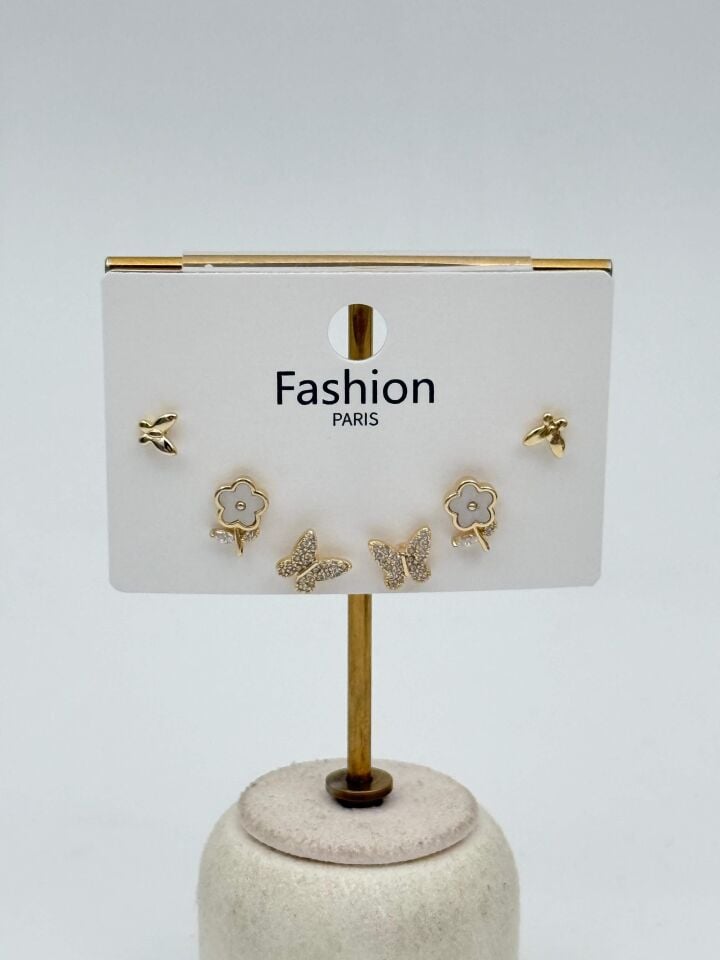 Zirkon Taşlı Gümüş İğne 6'lı Figür Küpe // ITHAL-3708