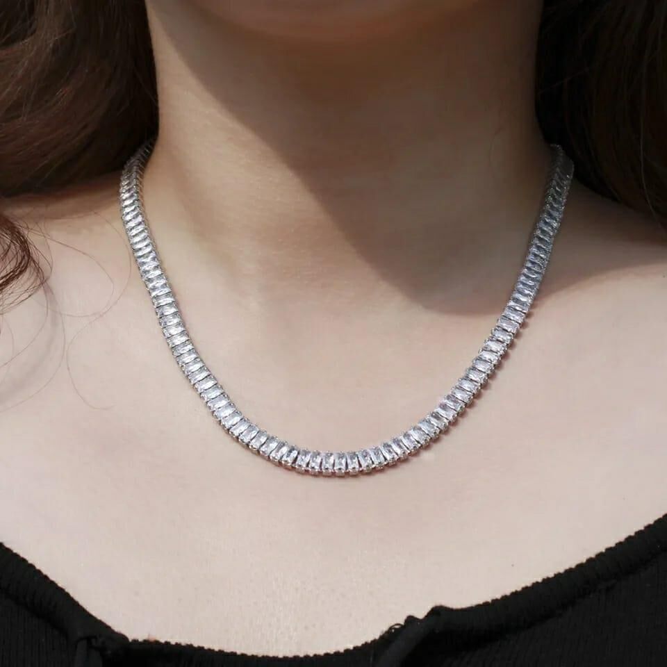 Steel Silver Color Baguette Waterway Necklace // NECKLACE-1191