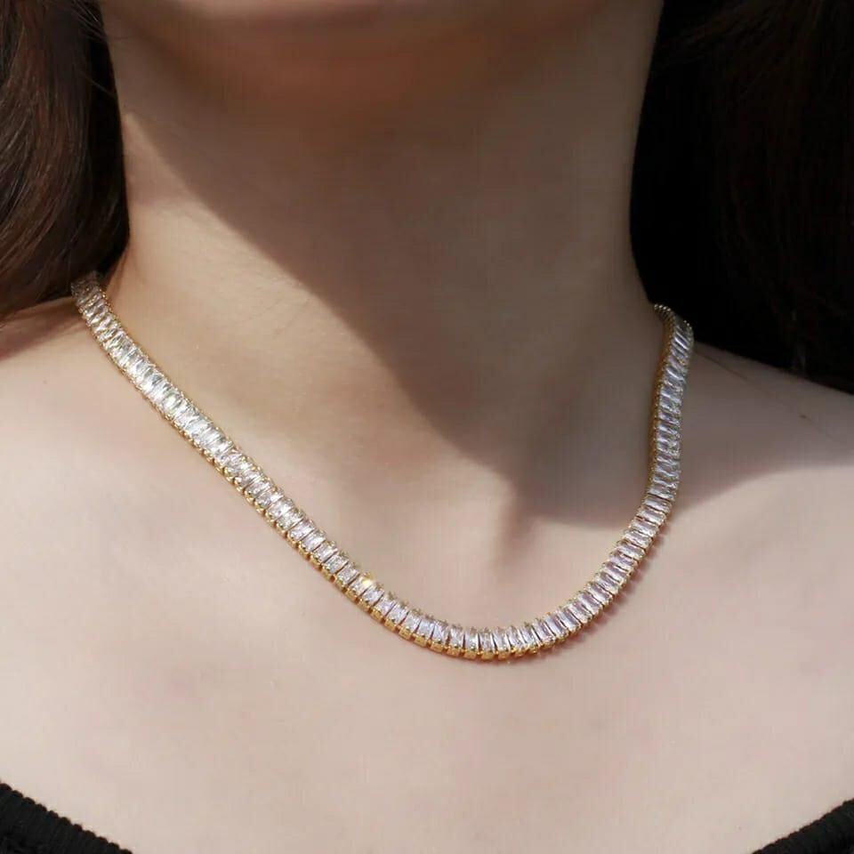 Stahl Gold Farbe Baguette Wasserweg Halskette // NECKLACE-1192