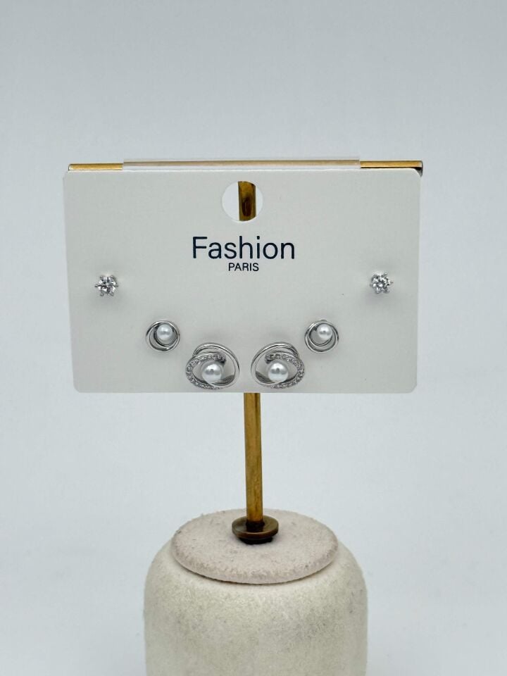 Zirkon Taşlı Gümüş İğne 6'lı Figür Küpe // ITHAL-3713