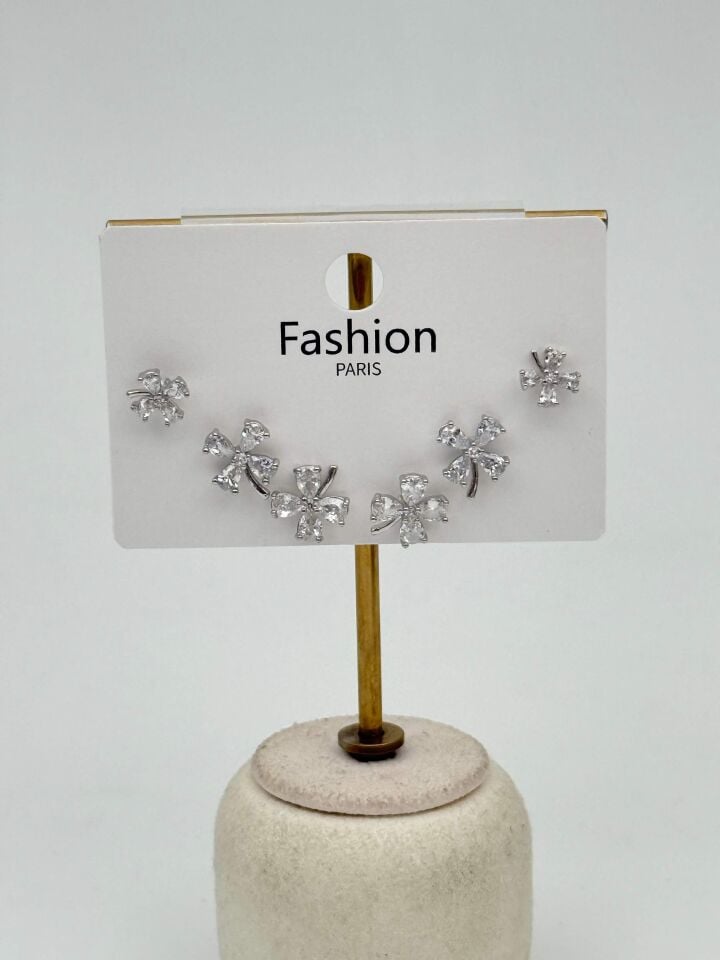 Zirkon Taşlı Gümüş İğne 6'lı Figür Küpe // ITHAL-3715