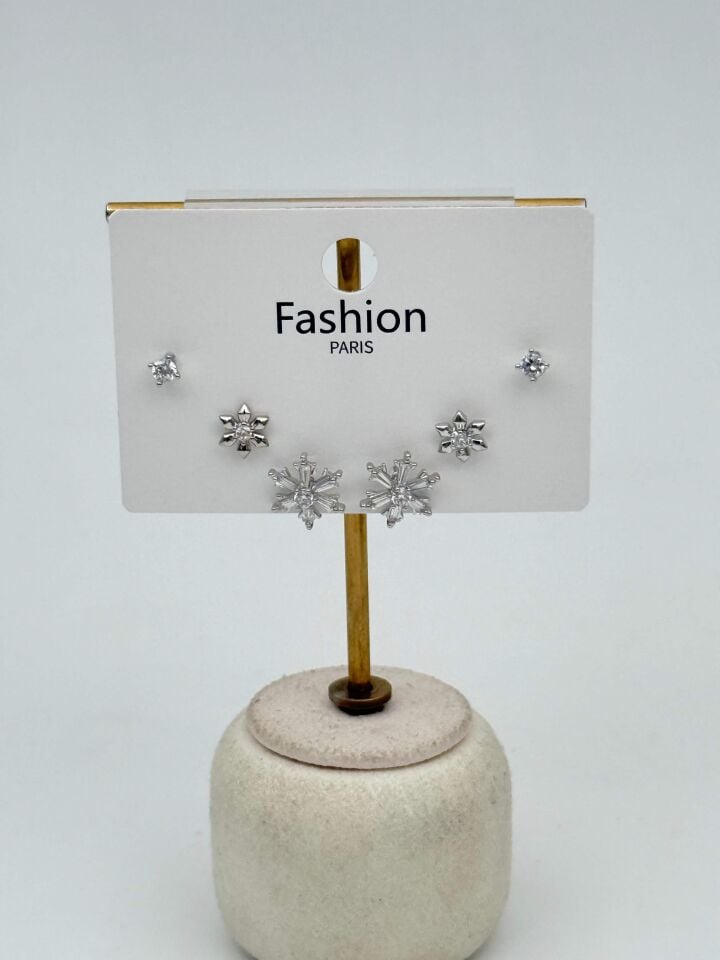 Zirkon Taşlı Gümüş İğne 6'lı Figür Küpe // ITHAL-3716