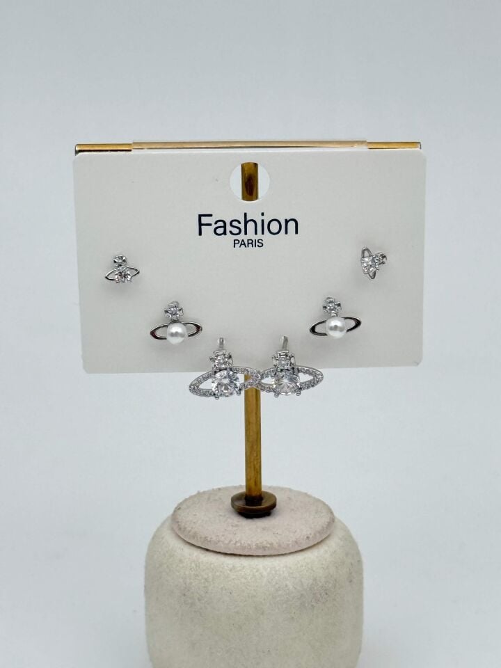 Zirkon Taşlı Gümüş İğne 6'lı Figür Küpe // ITHAL-3717