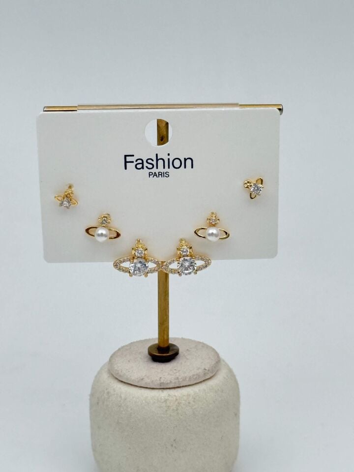 Zirkon Taşlı Gümüş İğne 6'lı Figür Küpe // ITHAL-3719