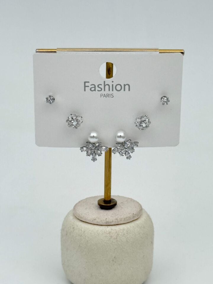 Zirkon Taşlı Gümüş İğne 6'lı Figür Küpe // ITHAL-3721