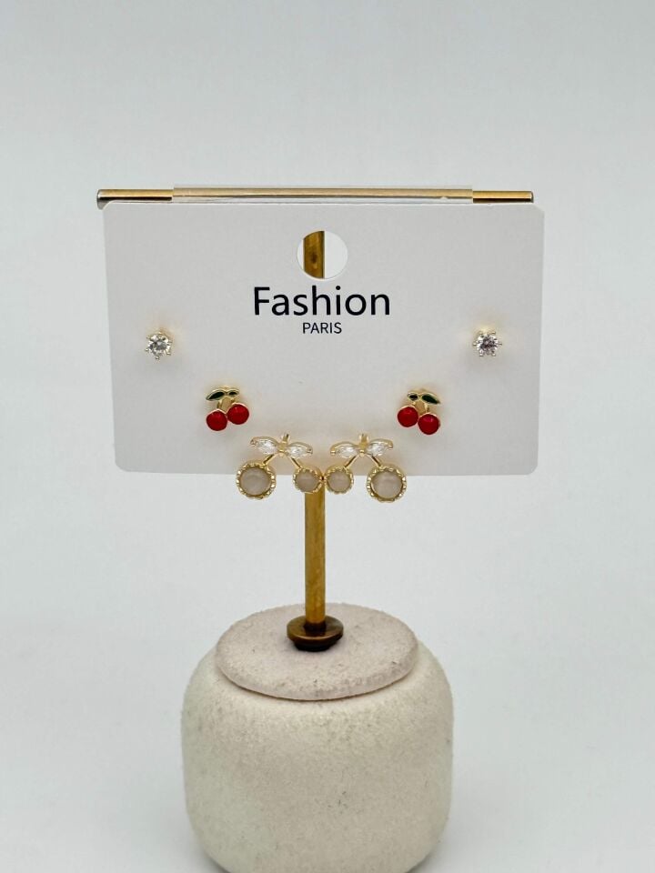 Zirkon Taşlı Gümüş İğne 6'lı Figür Küpe // ITHAL-3724