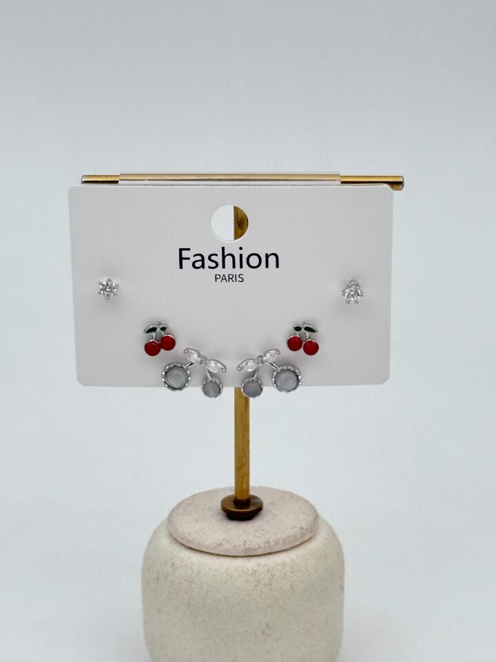 Zirkon Taşlı Gümüş İğne 6'lı Figür Küpe // ITHAL-3725