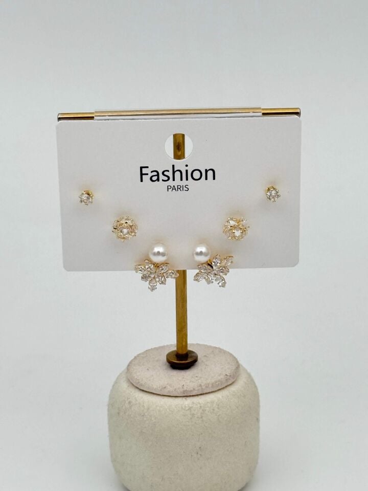 Zirkon Taşlı Gümüş İğne 6'lı Figür Küpe // ITHAL-3726