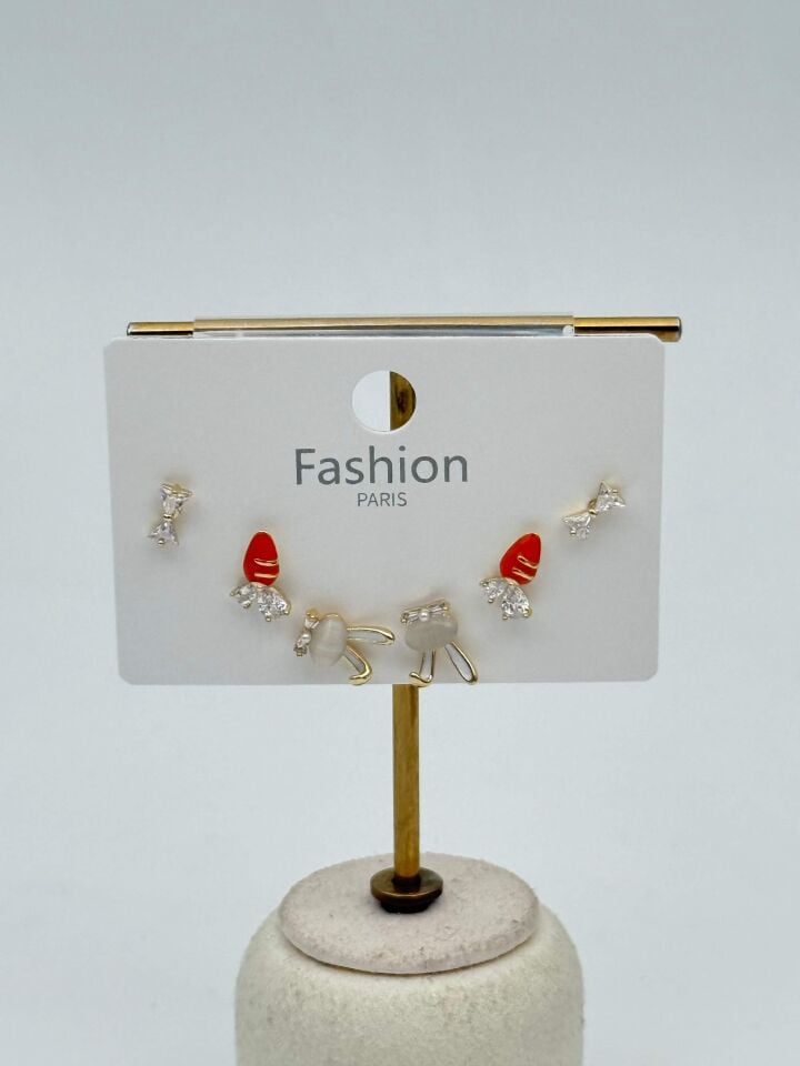 Zirkon Taşlı Gümüş İğne 6'lı Figür Küpe // ITHAL-3728